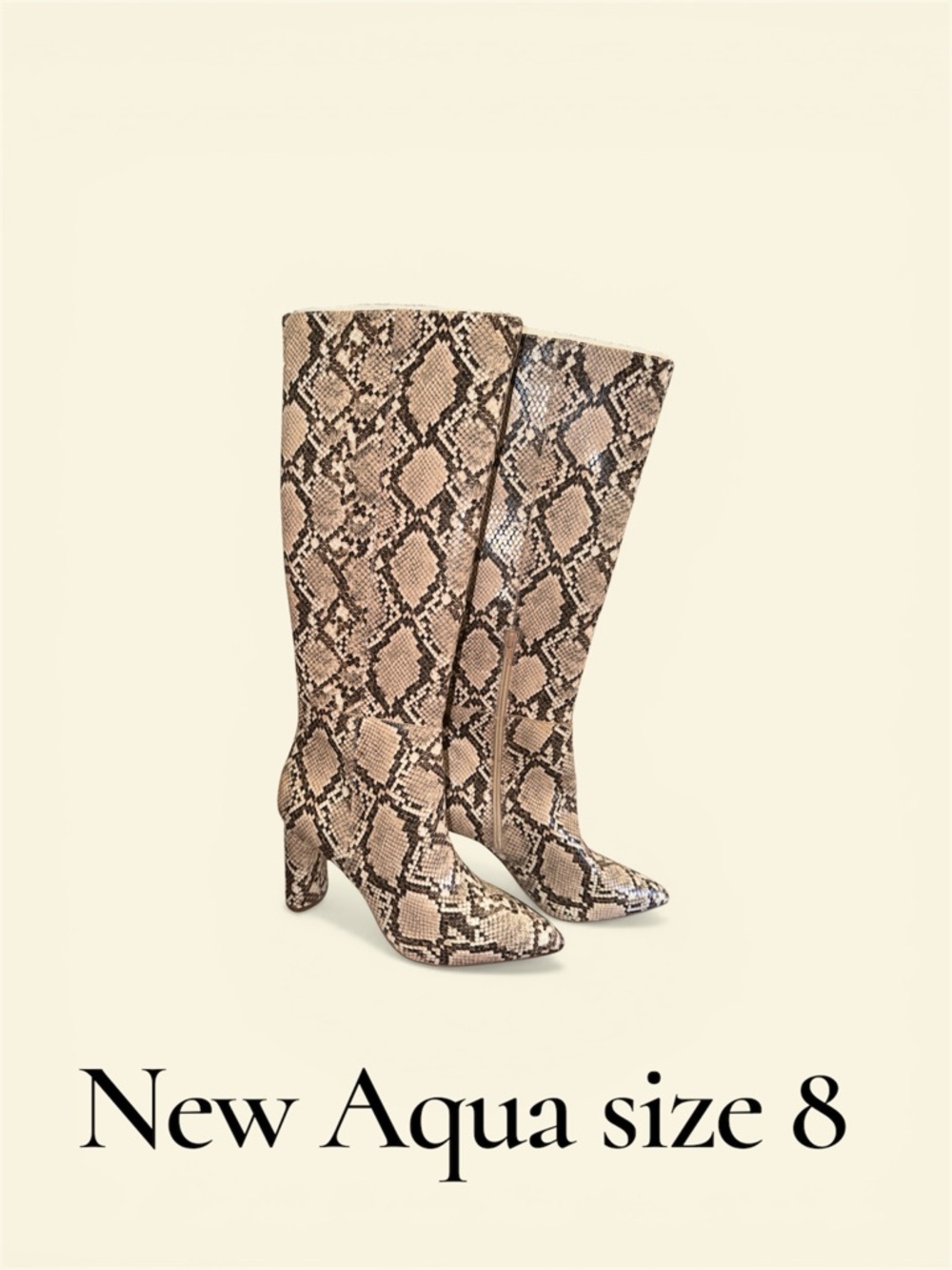 Aqua Womens Maria Leather Block Heel Knee-High Boots‎ Beige 8.0